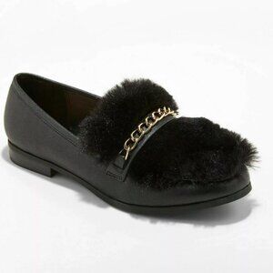 NEW A New Day Black Fur Gold Chain Link Loafers SZ 8.5